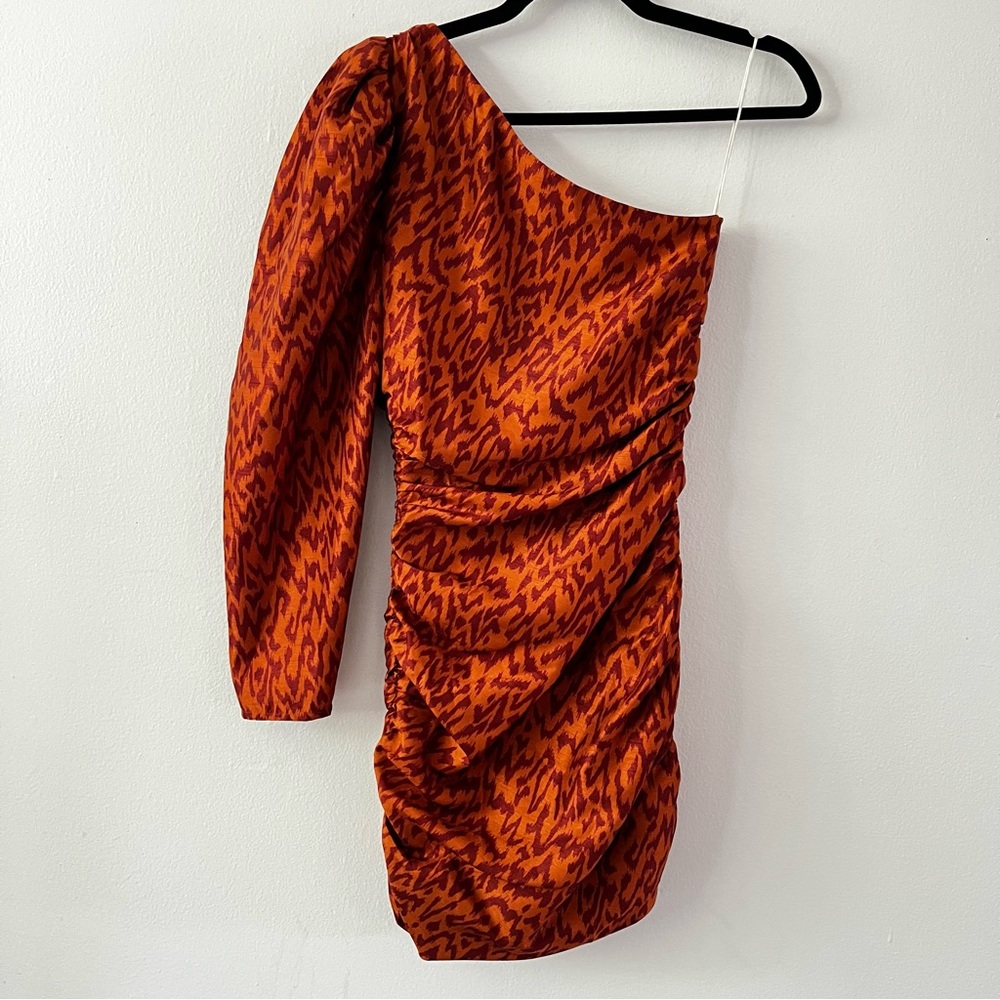 Aritzia Wilfred Rhapsody One Puff Sleeve Animal Print Ruched Mini Dress size 2 - Picture 9 of 16